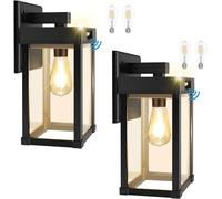 Outdoor Wall Lights Solar Powered, COLBOR 2 PCS Motion Sensor Lights Outdoor with Bulb 3 Modes IP65 Waterproof Dusk to Dawn Porch Lights for Garage Garden Yard Patio, Solar-Wall-Lantern-Lights-Outdoor