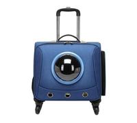 Colcolo 1 Piece Wheeled Pet Carrier Case with Transparent Front Window and Side Storage Pocket for Travel Supplies Suitable for Cats and Small Animals, Dark Blue