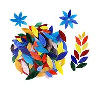 Colcolo 100 Pieces Petal Mosaic Tiles, Hand-Cut Stained Glass Flower Leaves Tiles for Crafts, Assorted Size & Colors