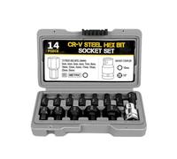 Colcolo 14 Pieces Hexagonal Socket Wrench Set Metric Hex Sockets Steel Construction with 1/2 Inch Drive for Automotive Repair and Industrial Maintenance in Carry Case