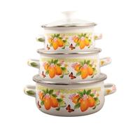 Colcolo 3 Pieces Enamel Stockpot with Lid Enamel Pot Mini Vintage Design Cooking Pots for Induction Cookers Gas Stoves Restaurant, Lemon