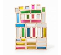 Colcolo 36 Pieces Children Wooden Building Blocks Rainbow Blocks Acrylic Panels Open Ended Learning Toy Suitable for Kindergarten Centers Homeschool Play Areas