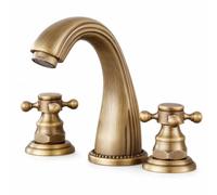 Colcolo Antique Basin Faucet Sink Tap Mixer Spout with Two Handle Control and Three Hole Installation in Copper with Deck Mounted Layout Suitable for Vanity Lavatory Powder Room