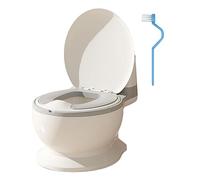 Colcolo Baby Potty Toilet Realistic Toilet Lifelike Flush Button Non Slip Kids Potty Chair Training Transition Potty Seat for Bedroom Ages 0-7 Kids, Gray PU Seat
