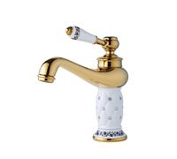 Colcolo Basin Faucet Sink Tap Vanity Mixer Lavatory Spout with Curved Spout Smooth Water Control Ceramic Style Handle Single Hole Install Suitable for, Gold Ceramic White Diamond, Light Luxury