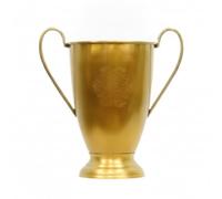 Colcolo Brass Vase Handled Urn Vessel With Flared Pedestal Base And Embossed Floral Medallion Smooth Metal Finish And Two Side Handles For Easy Styling With
