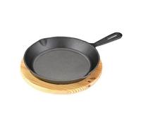 Colcolo Cast-Iron Skillet with Wooden Board | Oil-Film Nonstick Surface, Double Pouring Spouts, Cast-Iron Pan with Serving Board, for Tabletop Dining, 24CM