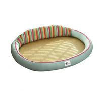 Colcolo Cat Cooling Bed Oval Cat Bed Pet Cushion Cat Lounger with Woven Center Panel and Bolster Edge for Secure Resting suitable for cats that curl cozy nooks home use, Blue, XL