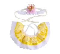 Colcolo Cat Crown Hat Lace Scarf Set Pet Headwear Lovely Cute Princess Costumes Lace Bandana Bib for Christmas Birthday Accessories, Yellow