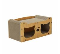 Colcolo Cat Scratching House Double Hole Cat House Cat Scratcher Cardboard Cat Shelter With Corrugated Board Texture And Secure Structure Suitable for indoor, Original Wood Color, 56x30x29cm