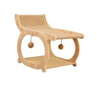 Colcolo Cat Sisal Lounge Chair Scratcher Interactive Ball Toy Elevated Cat Bed Wooden Lounger for Garden Sleeping Small Medium Cats, Wood Color