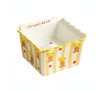 Colcolo Ceramic Cat Bowl Feeder With Square Creature Motif And Tipping Resistant Base Suitable for Home Feeding Pet Care, Caramel Bear