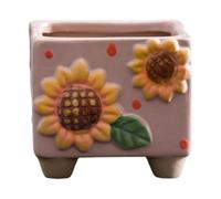 Colcolo Ceramic Sunflower Planter Small Square Flower Pot Plants Container Decorative Plant Pot Creative Flowerpot for Cafe Entryway, Pink