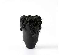 Colcolo Ceramic Vase Handcrafted Flower Holder With Unique Asymmetrical Shape And Smooth Matte Texture Suitable For Living Room Table Mantel Modern Decor, Black, size to 6
