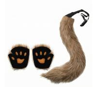 Colcolo Charming Vulpine Tail and Paws Set | Adjustable Waist Strap, Furry Surface, feline Costume with Tail and Gloves, for Cosplay, Dark Brown