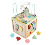 Colcolo Children Bead Maze Wooden Activity Cube Toy Shape Sorter Counting Blocks Gear Panel Pastel Panels With Multicolor Beads for Visual suitable for nursery playroom preschool daycare