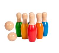 Colcolo Children Bowling Game Wooden Bowling Set Toy Pins Balls Beech Wood Construction Smooth Finish Colorful Mixed Pin Design Indoor Play Skill, Large Size Wooden Bowling Set