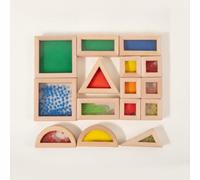 Colcolo Children Educational Bloc With Translucent Rainbow Acrylic Panels And Solid Beech Wood Frame For Toddler Sensory Play, 15-piece acrylic sensory blocks with beech wood