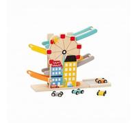 Colcolo Children Educational Car Wooden Slide Ramp Toy With Four Tracks Stable Base And Bright Graphics Supports Hand Eye Coordination And Cause And Effect Learning suitable for gift giving