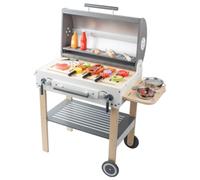 Colcolo Children Role Play Grill Wooden Pretend BBQ Cart With Lidded Top Control Knobs Side Tray And Storage For Cooking And Sharing Suitable for playroom classroom home play