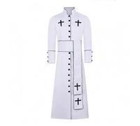 Colcolo Clergy Costume Robe Long Clergy Robe Priest Cassock Pastor Gown With Button Front Trimmed Edges And Cross Accents Cotton Blend Suitable for worship, White, M