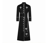 Colcolo Clergy Costume Robe Long Clergy Robe Priest Cassock Pastor Gown With Button Front Trimmed Edges And Cross Accents Cotton Blend Suitable for worship, Black, XL