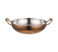 Colcolo Compartment Cookware Hammered Stainless Steel Hot Pot Two Section Divider Triple Layer Multi Compatible Base Easy Carry Side Handles Suitable for Entertaining Family Meals, Copper, 30CM A