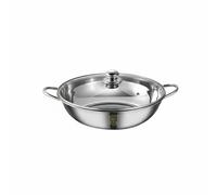 Colcolo Compartment Cookware Stainless Steel Hot Pot Cooking Pan Handles Even Heating Adaptable Suitable for Shared Meals Home, Clear Soup Pot, 28cm, with Lid, Spoon, and Ladle