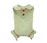 Colcolo Cotton Bodysuit Pet Bodysuit Dog Dress Cat Outfit Pet Romper With Polka Spots Collared Neck Ruffle Trim And Button Details suitable for daily wear photo shoots, Green, 2XL