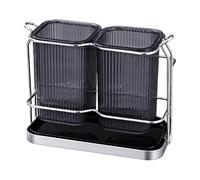 Colcolo Countertop Cutlery Holder with Drain Ventilated Stainless Steel Utensil Rack with Drainage Tray Rust-Resistant Countertop Utensil Organizer , Black , Black Color