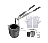 Colcolo Crucible Clamp Long Handle Tongs with Gloves and Crucible Stainless Steel Design for Secure Grip and Heat Protection Suitable for DIY Casting Blacksmithing Foundry Work Small-Scale Workshop