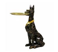 Colcolo Decorative Figurine Doberman Statue Resin Geometric Sculpture Functional Tray Holder Stylish Modern Design Suitable for Gift Giving Home Decoration, Black With Gold Marble Pattern