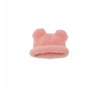 Colcolo Doll Knitted Hat With Bear Soft Yarn Rolled Brim Handmade Finish Playful Style Suitable for OB11 Dolls Miniature Toy Scenes , Pink