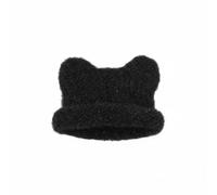 Colcolo Doll Knitted Hat With Bear Soft Yarn Rolled Brim Handmade Finish Playful Style Suitable for OB11 Dolls Miniature Toy Scenes , Black