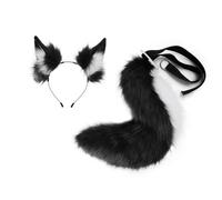 Colcolo Ears Headband and Tail Cute Headpiece Long Tail for Performance Halloween Party, Black White