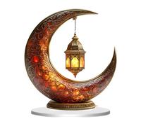 Colcolo Eid Mubarak Night Light Ramadan Moon Light Rustic Table Lamp Night Light for NightStand Desktop Living Room, Islamic Festival, Style B