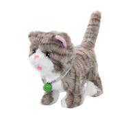 Colcolo Electric Stuffed Animal Cat Toy with Leash with Record Function Multifunctional with 12 Melodies Interactive Electronic Pet, Light Gray Stripes