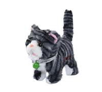 Colcolo Electric Stuffed Animal Cat Toy with Leash with Record Function Multifunctional with 12 Melodies Interactive Electronic Pet, Dark Gray Stripes