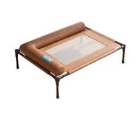 Colcolo Elevated Rest Bed Cot Lounger With Cushion Bolster Metal Tubing Vent Mesh Center PU Leather Exterior Simple Wipe suitable for indoor floors crate setups compact, Brown, M A