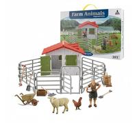 Colcolo Farm Scene Figurines Playset Barn Structure Animal Figures Fence Parts Tool Accessories Model for Scene Building and Role Play suitable for , Farm Animals Playset B