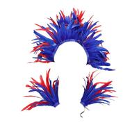 Colcolo Feather Cape Costume with 2 Wrist Cuffs Feather Cape Shawl, Blue Red