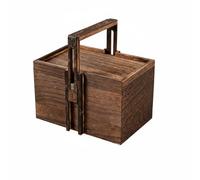 Colcolo Festive Container Wooden Gift Box Carrier Crate With Handle in Solid Wood With Burnt Rustic Grain for packaging seasonal foods small gifts suitable, Charred Wood, 23.5x15x15cm