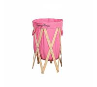 Colcolo Folding Laundry Basket Hamper Bin Organizer With Wooden Frame Cloth Storage Container With Space Saving Fold Down Design Suitable for bedrooms laundry rooms limited areas, Pink Original Frame