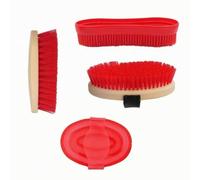 Colcolo Horse Grooming Brush Kit with Flexible Oval Comb and Long Handle for Loose Hair Lifting Suitable for and Broad Body Cleaning, Red