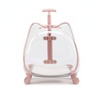 Colcolo Industrial Carrier Transparent Cat Carrier Trolley Suitcase With Wheels Backpack Crate Vent Holes PVC PC Acrylic Case Cushion Insert Front Opening, Pink