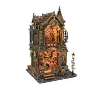 Colcolo Miniature Architecture Kit Bookend House Diorama Shelf Insert With Clockwork Front Detail Arched Openings Touch Lighting Wood PVC Suitable for desks bookcases bedside areas home decoration