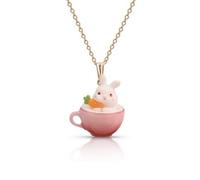 Colcolo Pendant Necklace Bunny Charm Teacup Hare Jewelry Resin Piece 14k Gold Filled Highlight Three Dimensional, Pendant + Long Chain 56+7cm, Bunny Eating