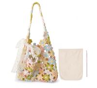 Colcolo Polyester Shoulder Bag DIY Craft Kit Shoulder Purse Making Set Crochet Yarn Patchwork Project Hollow Out Detail Handmade Present Set Suitable for Gift Giving Home Crafting