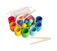 Colcolo Rainbow Balls in Cups Rainbow Ball Color Sorting Toy Sensory Pairing Game Set with Storage Bag Early Education Toys for Kids