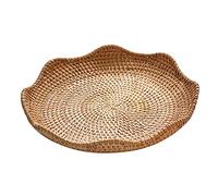 Colcolo Rattan Round Serving Tray Platters Container Hand Woven Wicker Tray for Table Centerpiece Decorative Cabinets Picnics Kitchen Counter Decor, 23cmx4cm